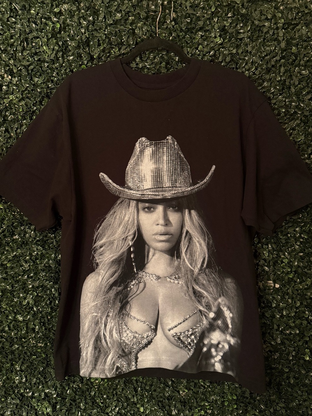 Black Short-Sleeve Graphic Tee with Embellished Front